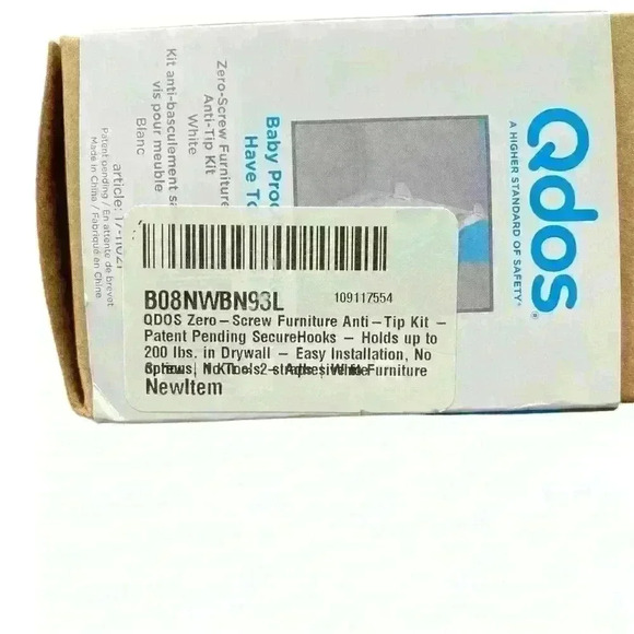 QDOS Zero-Screw Furniture Anti-Tip Kit SecureHooks Holds up to 200 lbs. WHITE - Picture 6 of 6